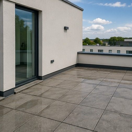 Dachterrasse über Wohnraum zur Leckageortung an der Abdichtungsebene