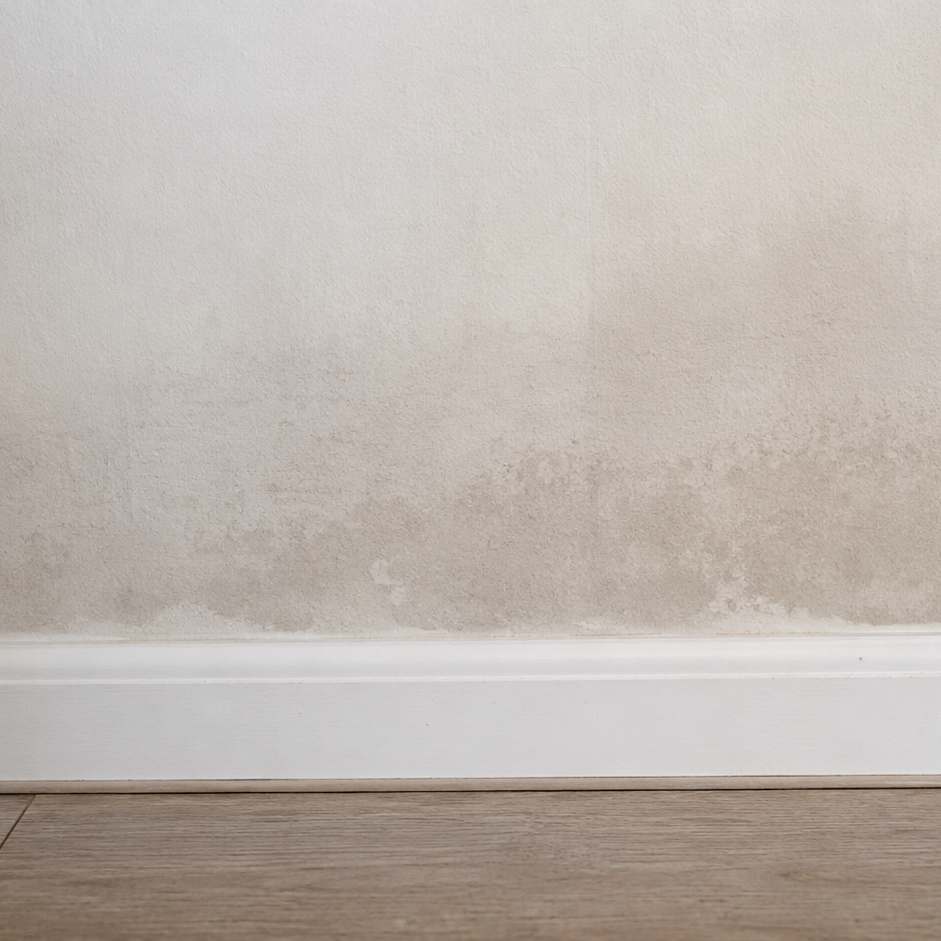 Feuchte Wand als Hinweis auf Feuchteschaden beim Hauskauf