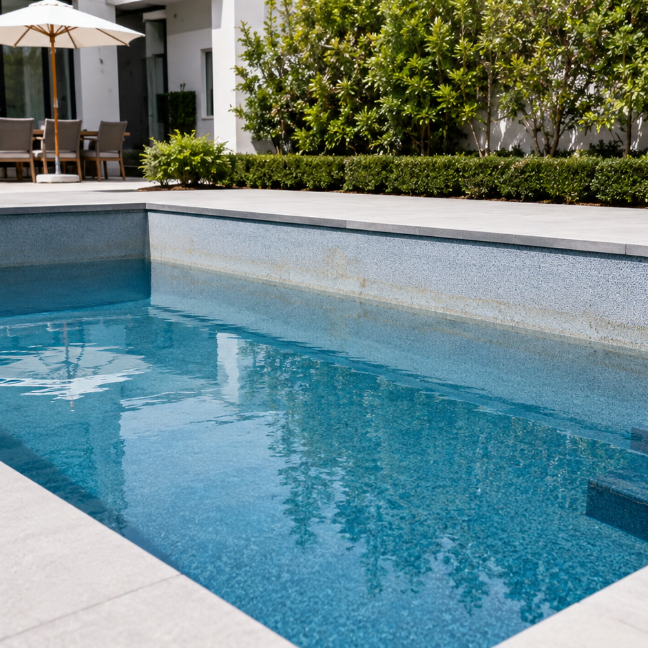 Poolanlage mit möglichem Wasserverlust als typisches Schadenbild bei einer Pool-Leckageortung. Pool mit Wasserverlust bei Verdacht auf Undichtigkeit